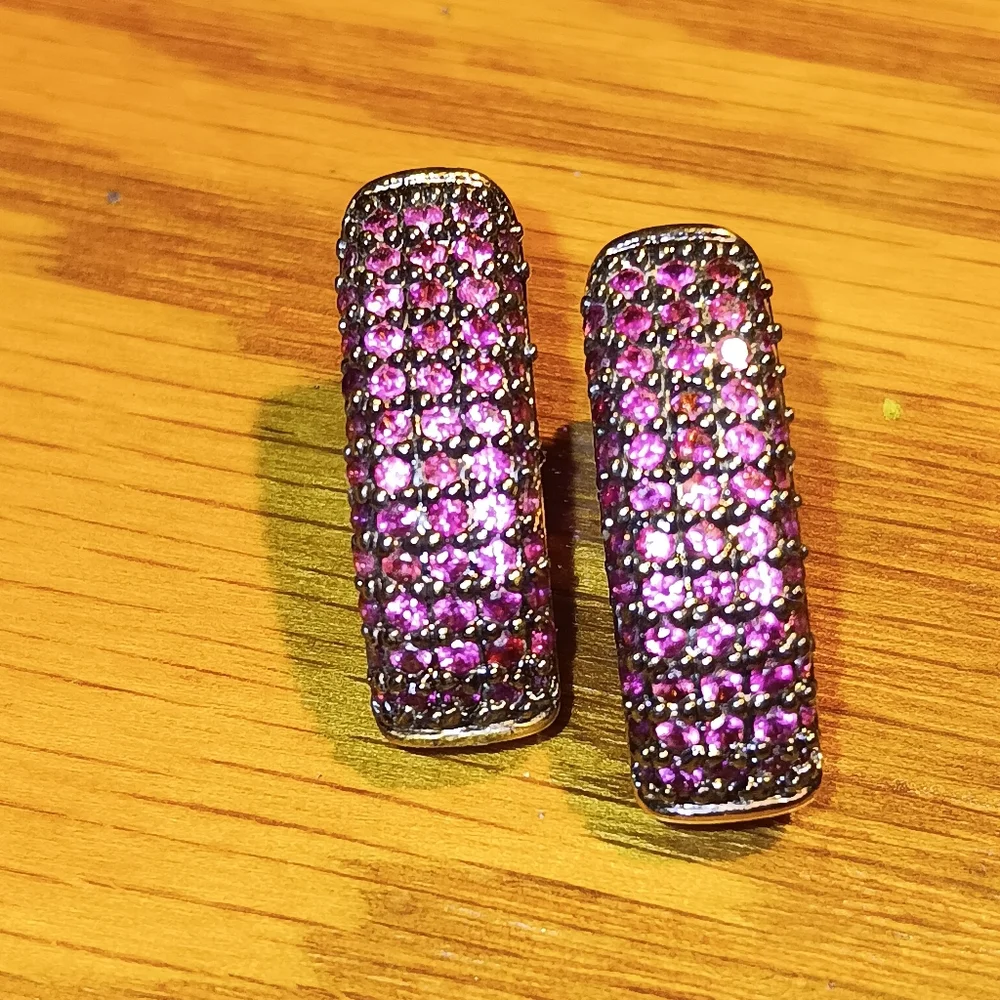 18k Over 925 Natural Pink Ruby Earrings - Picture 3 of 16
